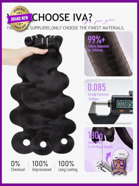 Body Wave Bundles Human Hair 16-22 inch No Tangle No Shedding 3X Long-Lasting